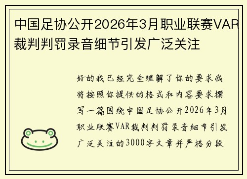 中国足协公开2026年3月职业联赛VAR裁判判罚录音细节引发广泛关注